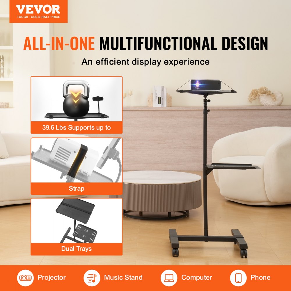 VEVOR Projector Stand with Wheels Projector Floor Stand Height from 22.8-57.3" 