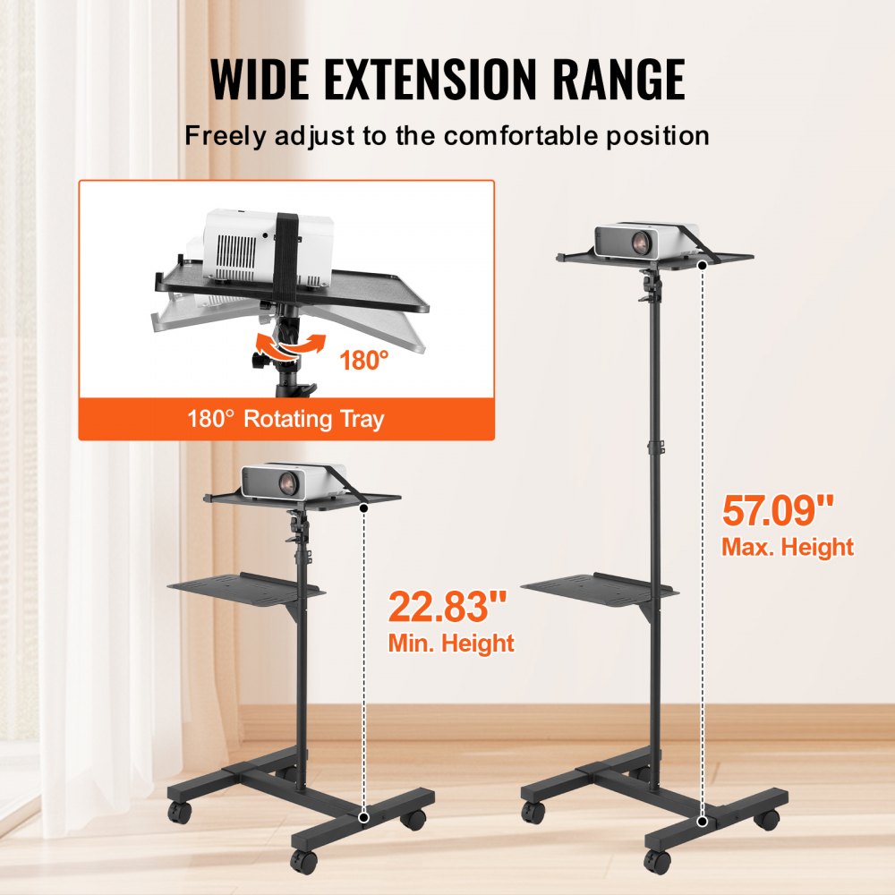 VEVOR Projector Stand with Wheels Projector Floor Stand Height from 22.8-57.3" 