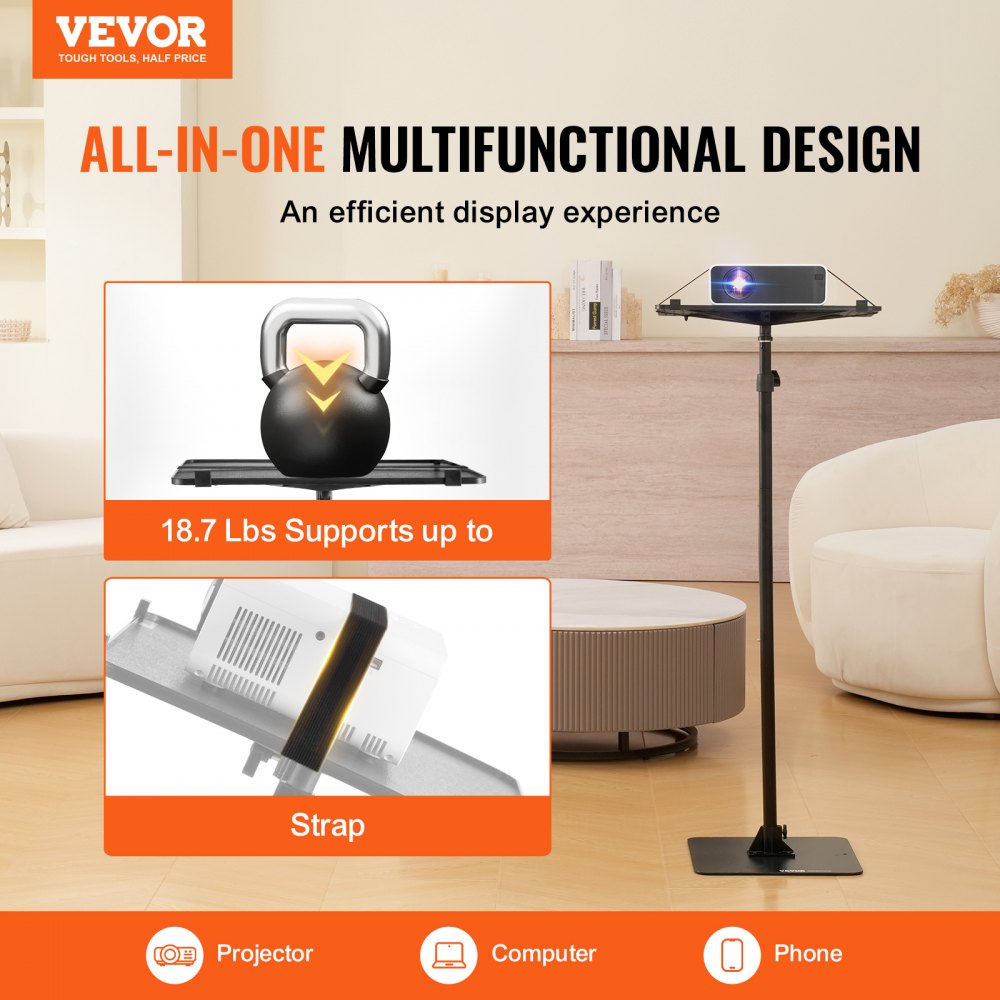 VEVOR Projector Stand Projector Floor Stand Adjustable Height from 30.3 to 63.4" 
