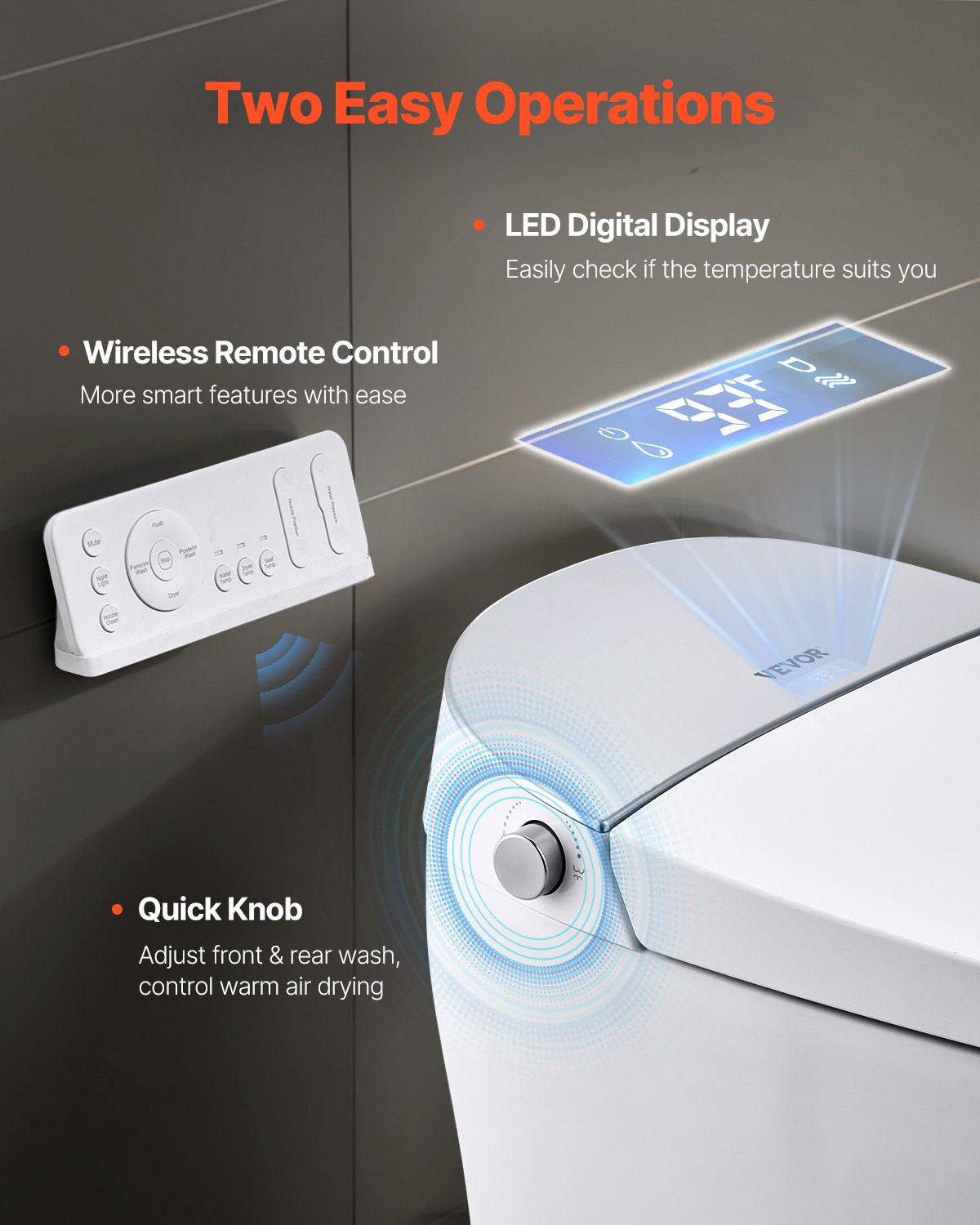 VEVOR Elongated Smart Toilet Auto Freshening Toilet with Heated Toilet Seat 