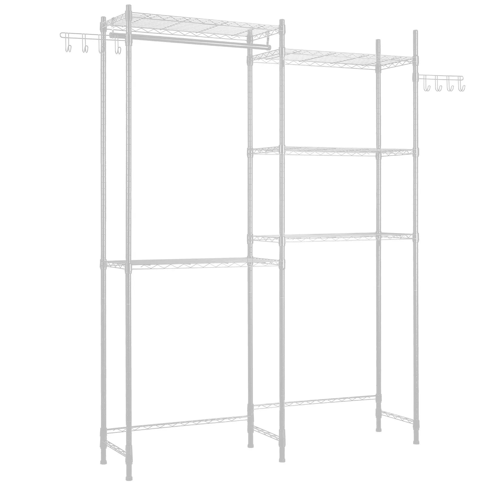 5-Tier Over Washer and Dryer Storage Shelf with Hanging Rod, Hooks & Adjustable Shelves, White