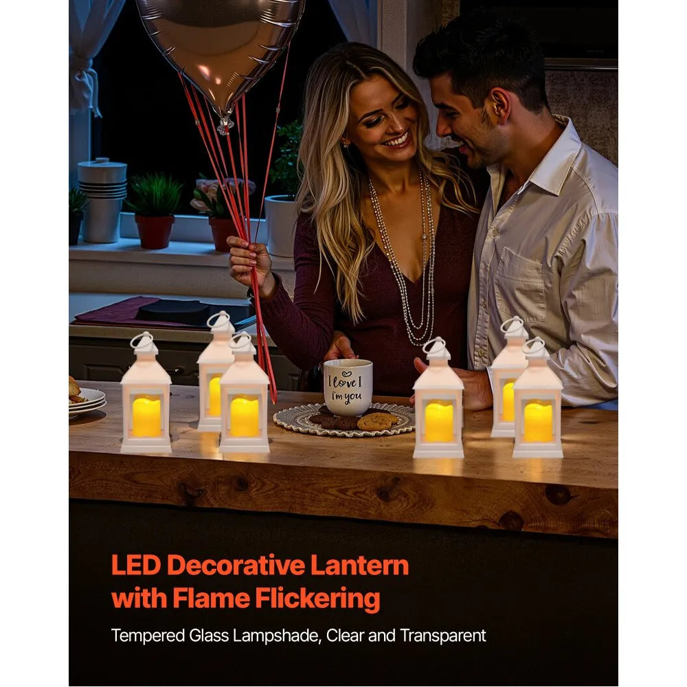 12-Piece Decorative LED Candle Lantern Set – White Flameless Hanging Lanterns with Flickering Warm Light