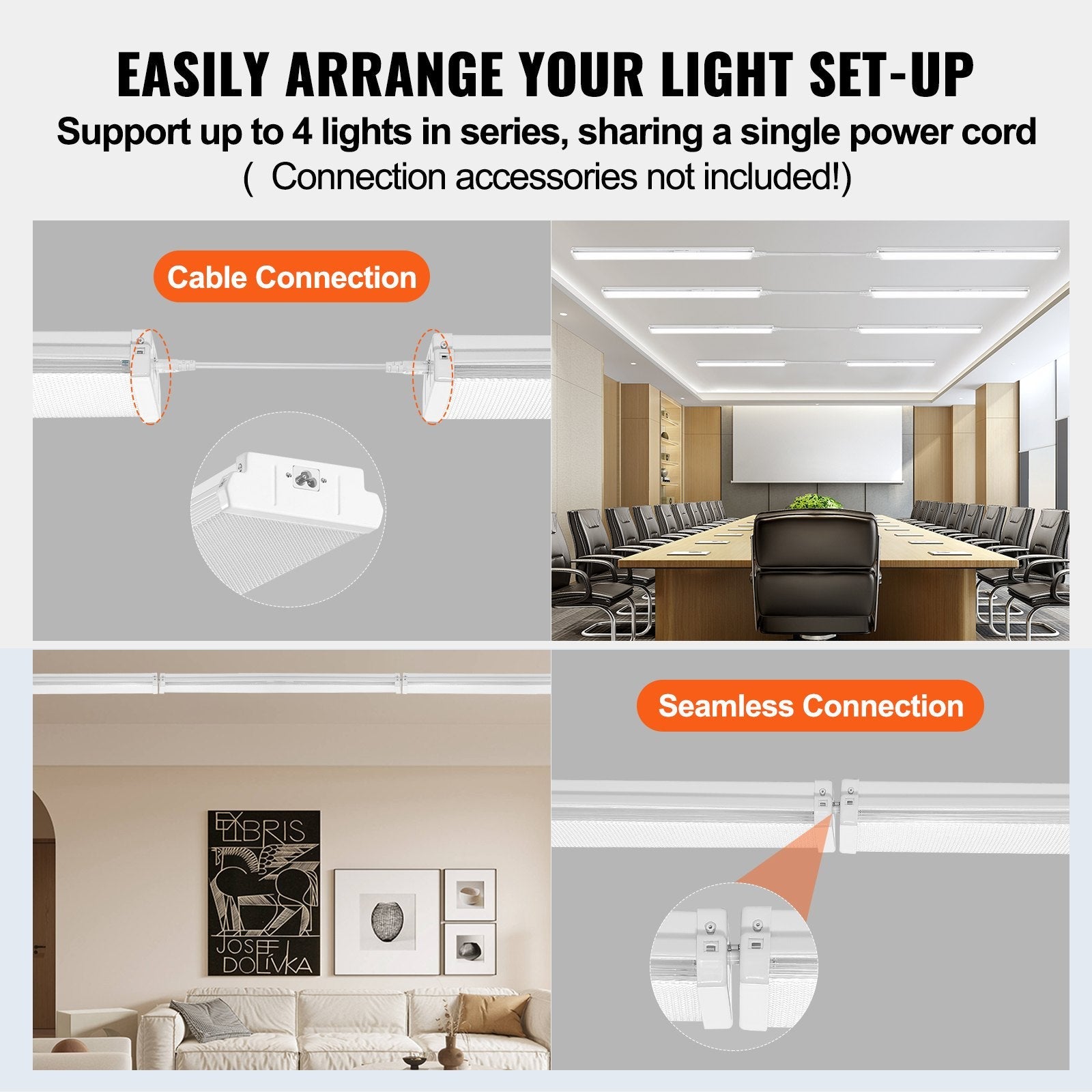 VEVOR 4FT LED Wraparound Light, 40W, 4500LM Flush Mount LED Shop Light, 6500K Daylight LED Kitchen Ceiling Lighting Fixtures, for Garage Office Laundry Craft Room Fluorescent Tube Replacement, FCC 