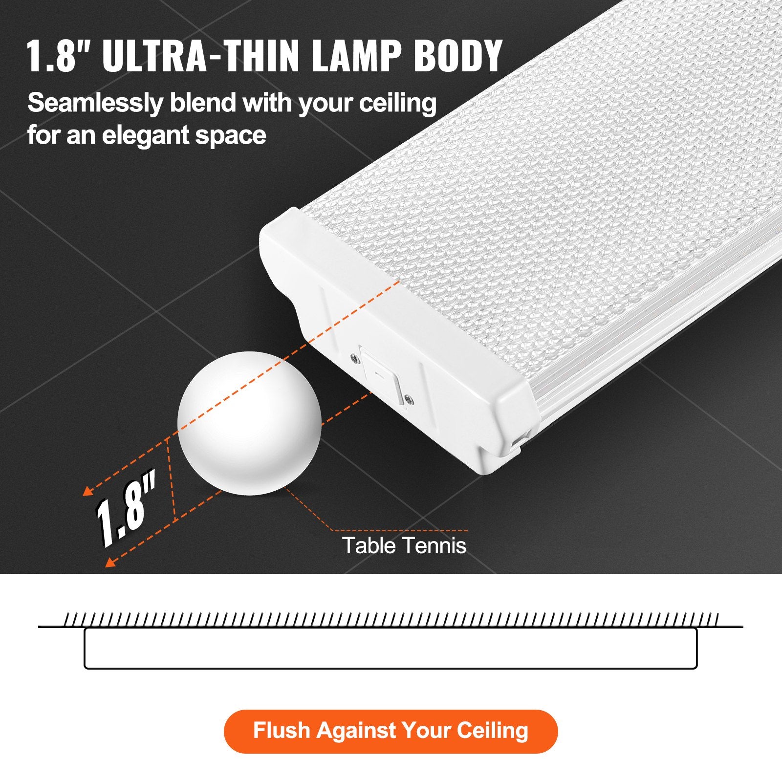 VEVOR 4FT LED Wraparound Light, 40W, 4500LM Flush Mount LED Shop Light, 6500K Daylight LED Kitchen Ceiling Lighting Fixtures, for Garage Office Laundry Craft Room Fluorescent Tube Replacement, FCC 