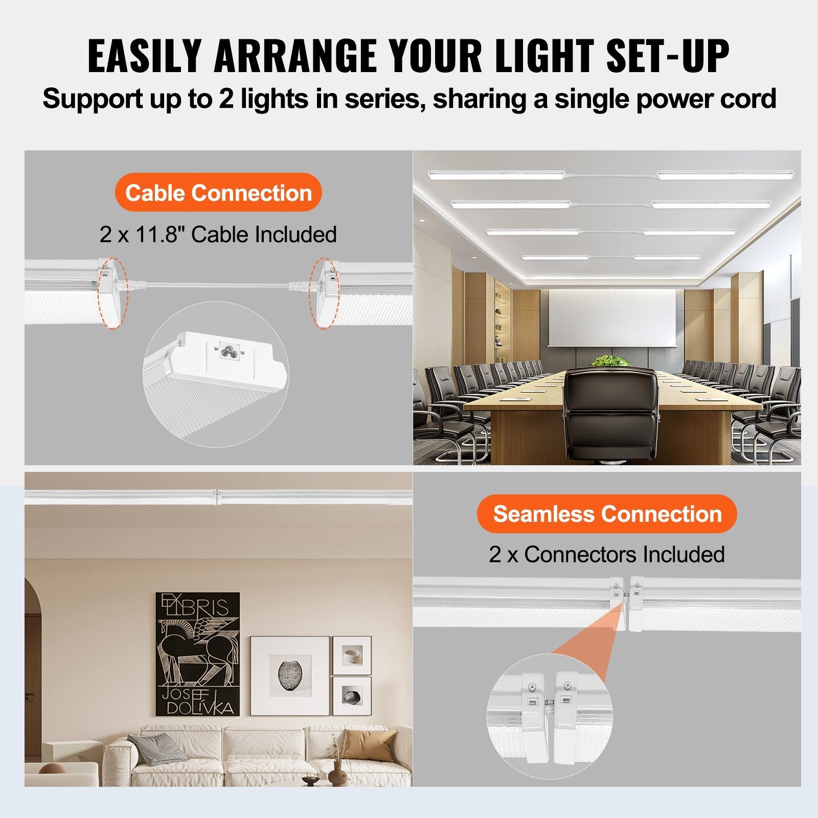 VEVOR 8FT LED Wraparound Light, 110W 10,000LM, Flush Mount LED Shop Light, 4 Pack 6500K Daylight LED Kitchen Ceiling Lighting Fixtures, for Garage Office Laundry Fluorescent Tube Replacement, FCC 