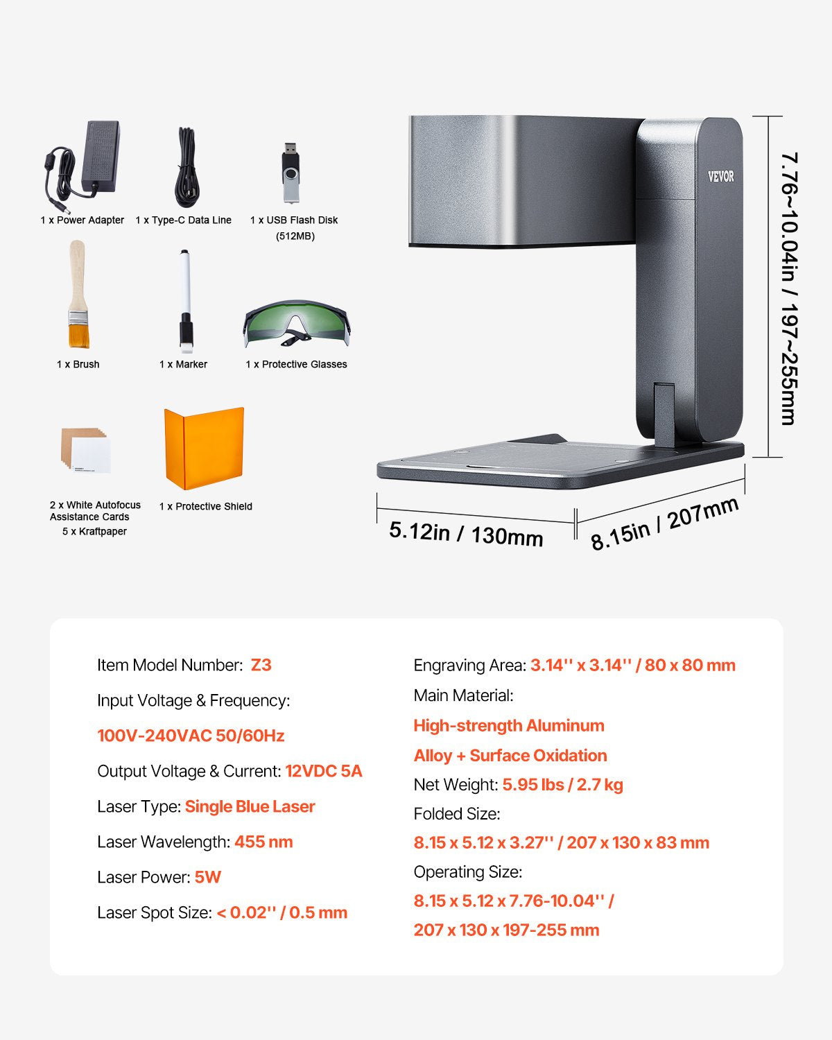 VEVOR Portable Laser Engraver 600 mm/s 5W High Speed Handheld Engraving Machine 
