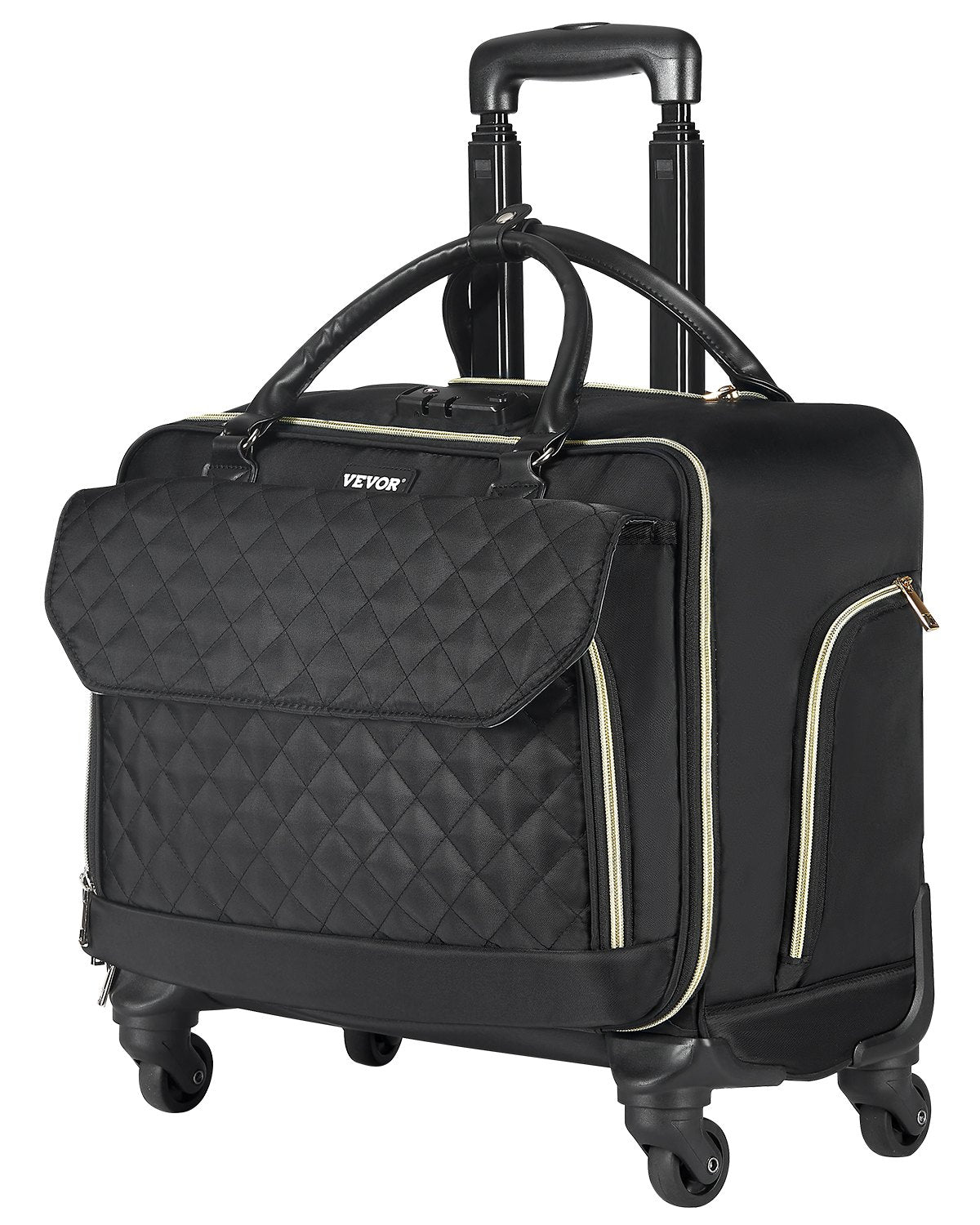 VEVOR Rolling Laptop Bag 17.3 Inch Wheeled Computer Bag for Women Men Black Gold 
