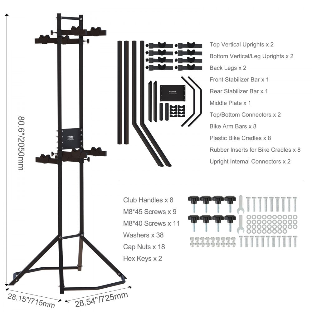 VEVOR 4 Bike Storage Rack, Free Standing Gravity Wall Vertical Bike Rack, Fully Adjustable Bike Rack Garage, Sturdy Steel & Easy Assemble, for Garage, Living Room, Shed, Holds Up to 260 lbs Black 