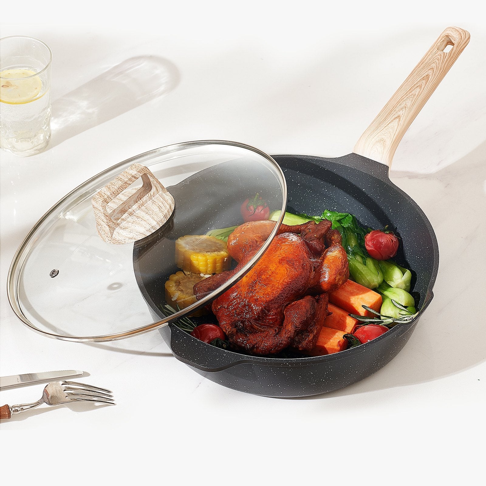 VEVOR 19 Piece Pots and Pans Set Granite Nonstick Kitchen Cookware Black 