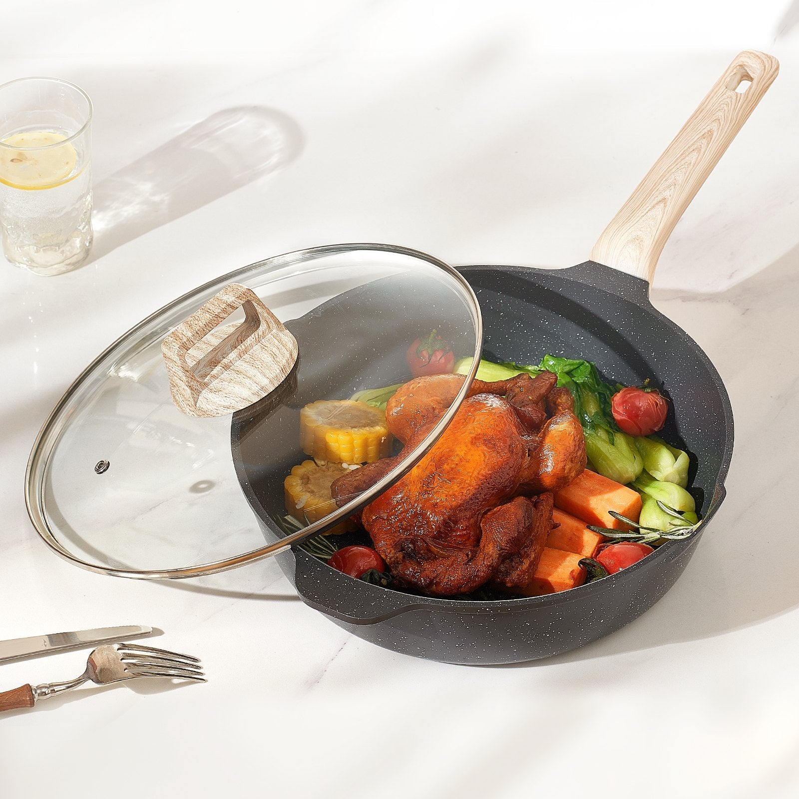 VEVOR 17 Piece Pots and Pans Set Granite Nonstick Kitchen Cookware Black 