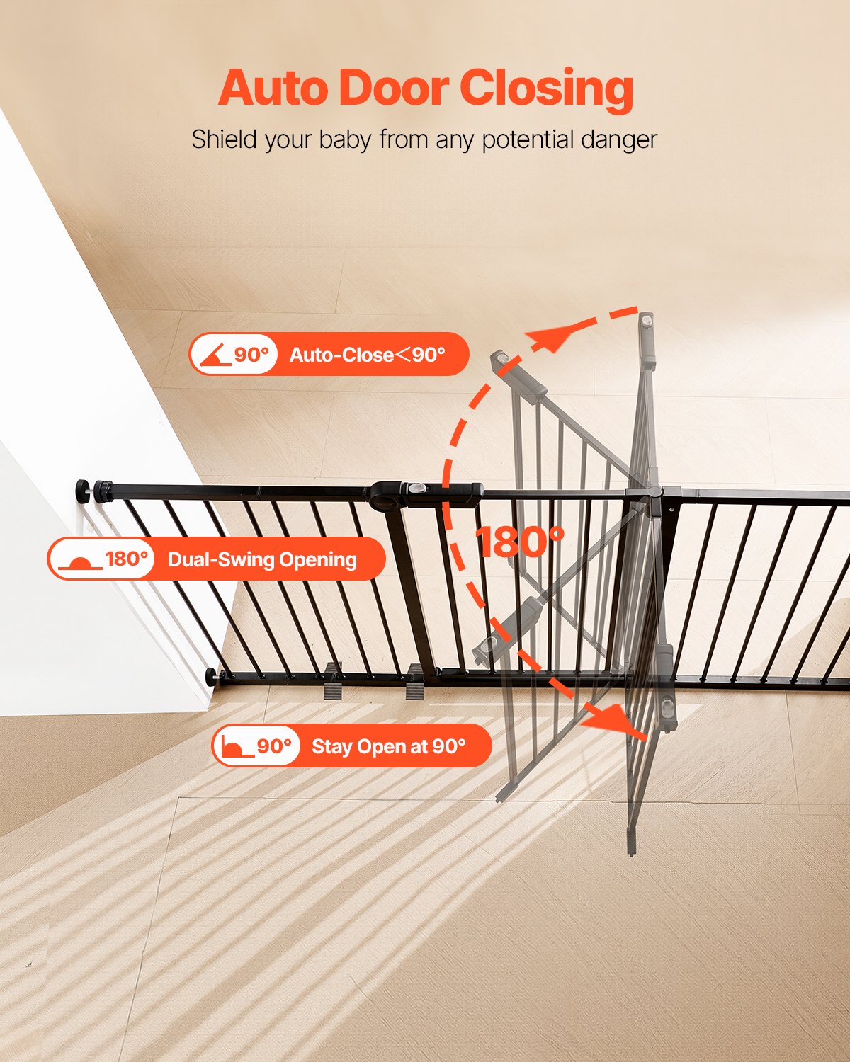 VEVOR Baby Gate 60.6-63.3 Inches Adjustable Width 30 Inches High Dog Gate Black 