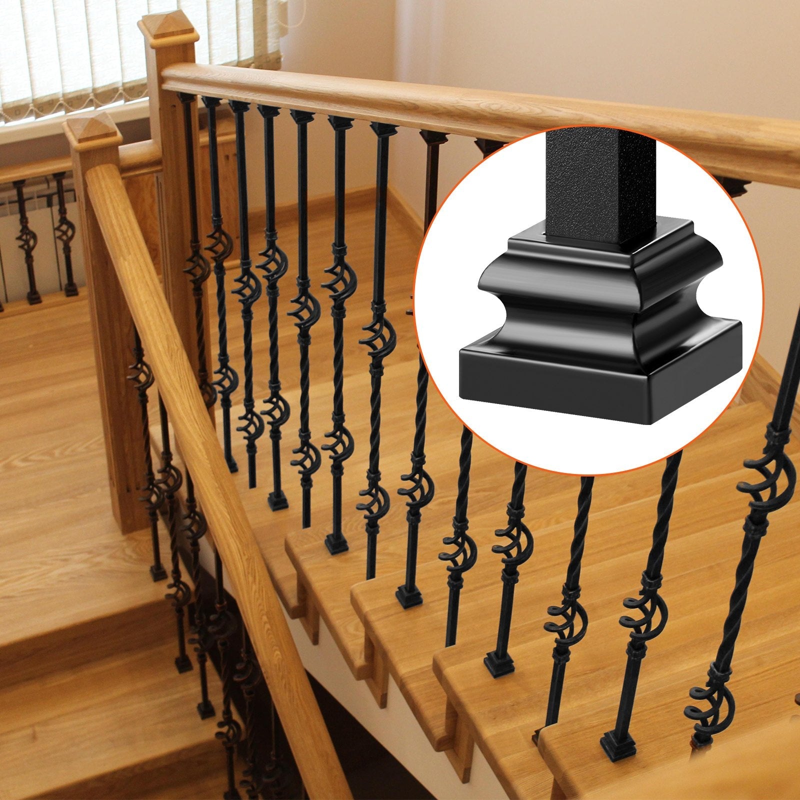 VEVOR Aluminum Alloy Baluster Shoes Stair Flat Shoe with Screw Holes for 1/2 Inch Square Scroll Basket Twist Knuckle Staircase Balusters Metal Spindle Railing, Satin Black (50 Pcs) 