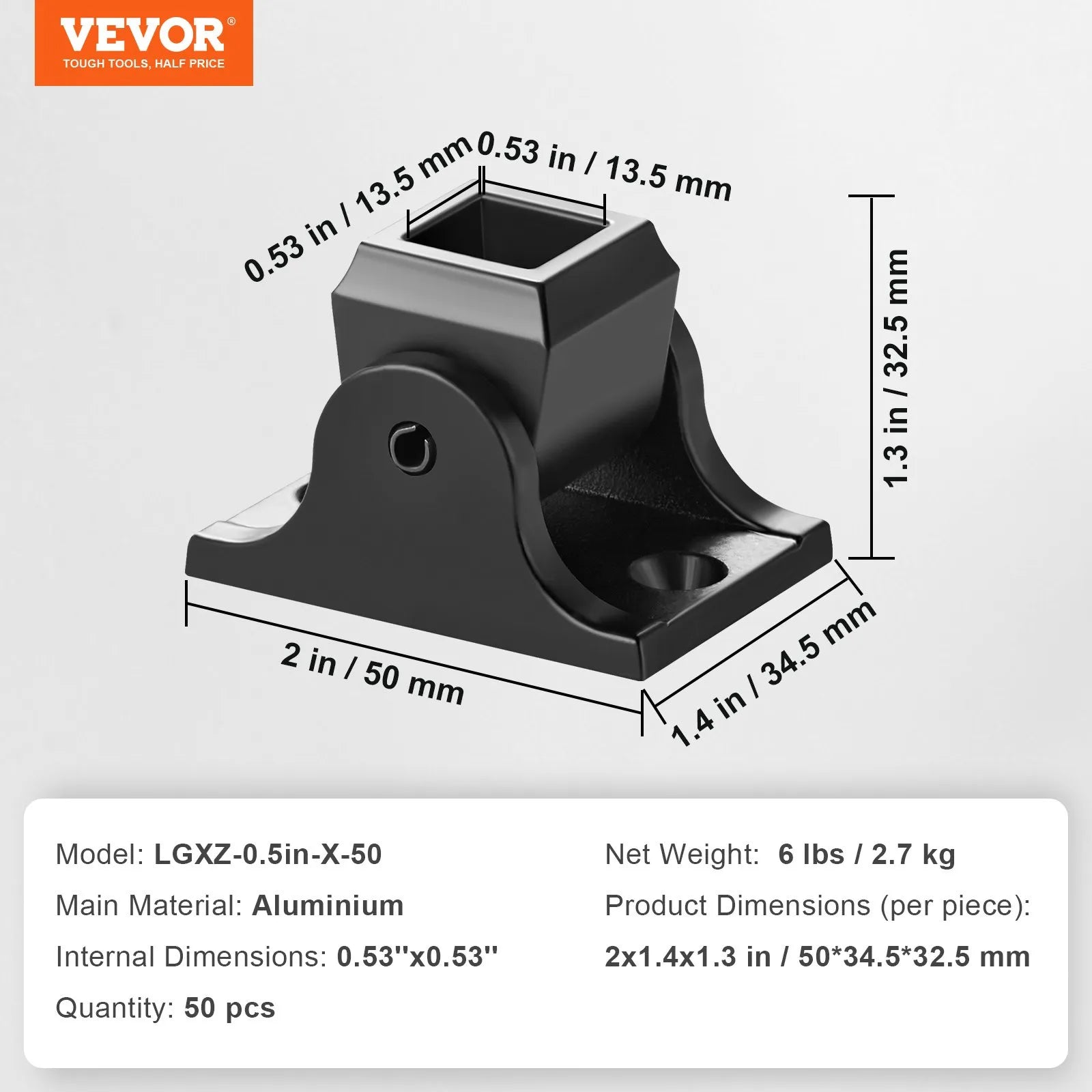VEVOR Aluminum Alloy Baluster Shoes Square Balusters Baluster Wrought Spindles for Staircase Slant Shoes with Screw Holes for  1/2 Inch Staircase Balusters, Black (50 Pcs)(Screws Sold Separately)