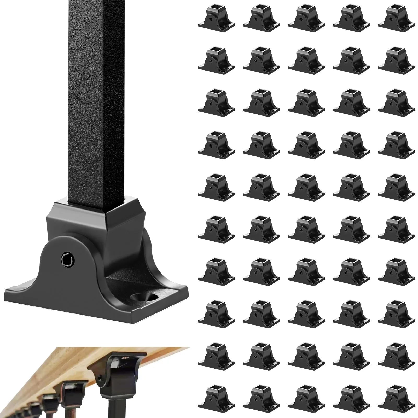 VEVOR Aluminum Alloy Baluster Shoes Square Balusters Baluster Wrought Spindles for Staircase Slant Shoes with Screw Holes for  1/2 Inch Staircase Balusters, Black (50 Pcs)(Screws Sold Separately)