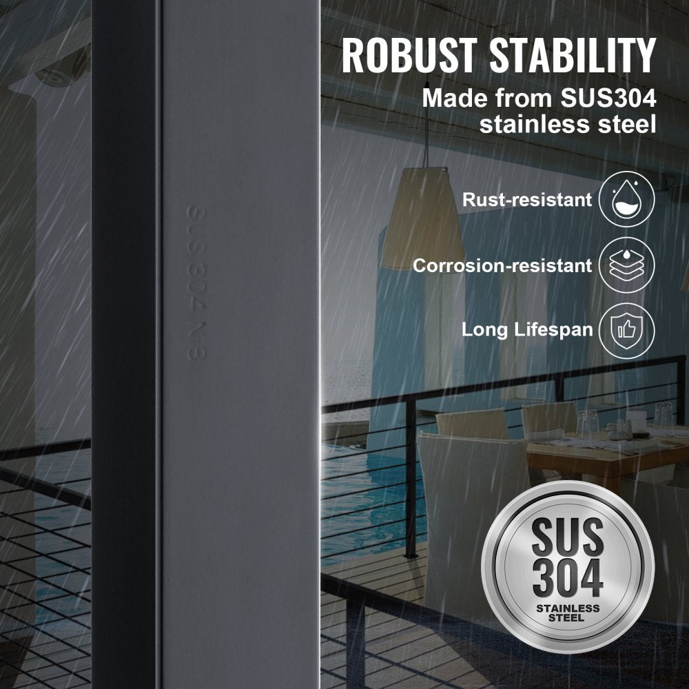 VEVOR Cable Railing Post, 36" x 1.5" x 1.5" Steel Level Deck Railing Post Without Holes, SUS304 Stainless Steel Cable Rail Post, Stair Handrail Post for DIY, 1-Pack, Black 