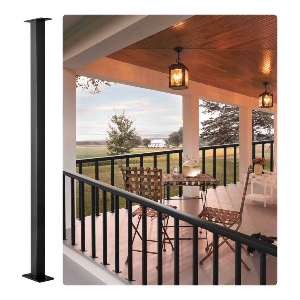 VEVOR Cable Railing Post, 36" x 1.5" x 1.5" Steel Level Deck Railing Post Without Holes, SUS304 Stainless Steel Cable Rail Post, Stair Handrail Post for DIY, 1-Pack, Black 