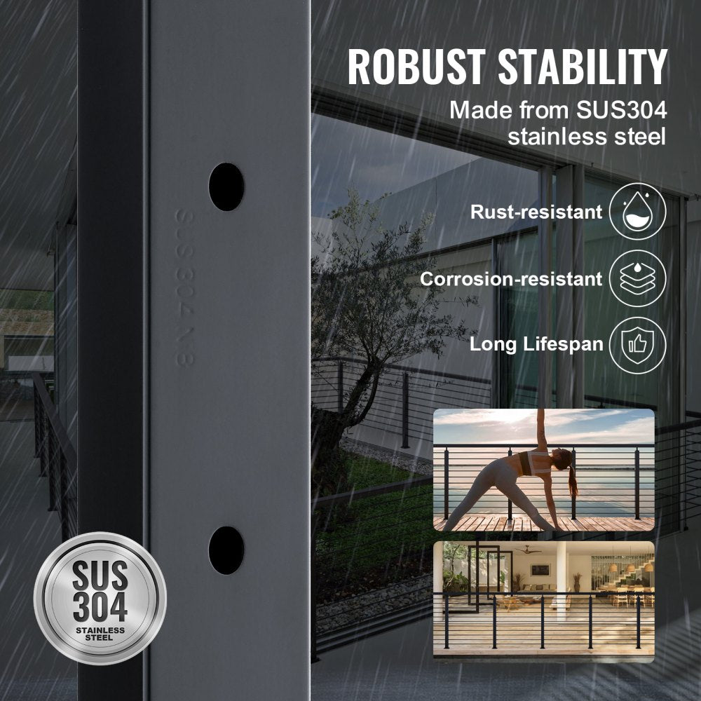 VEVOR Cable Railing Post 42x1x2in Horizontal Hole Deck Railing Post Black 1-Pack 