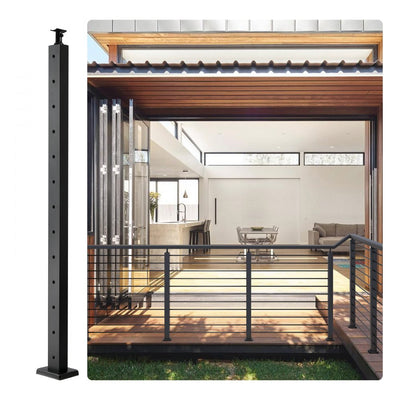 VEVOR Cable Railing Post 42x1x2in Horizontal Hole Deck Railing Post Black 1-Pack 