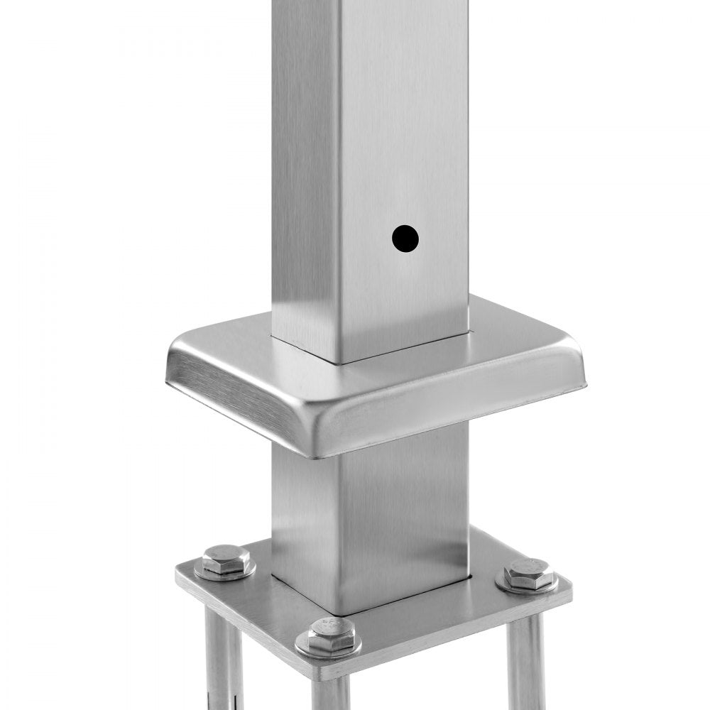 VEVOR Cable Railing Post, 36" x 1" x 2" Steel Horizontal Hole Deck Railing Post, 10 Pre-Drilled Holes, SUS304 Stainless Steel Cable Rail Post with Horizontal and Curved Bracket, 1-Pack, Silver 