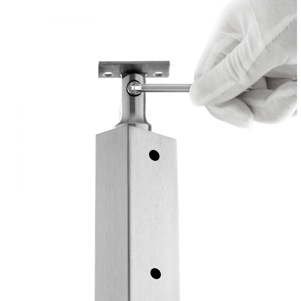 VEVOR Cable Railing Post, 36" x 1" x 2" Steel Horizontal Hole Deck Railing Post, 10 Pre-Drilled Holes, SUS304 Stainless Steel Cable Rail Post with Horizontal and Curved Bracket, 1-Pack, Silver 