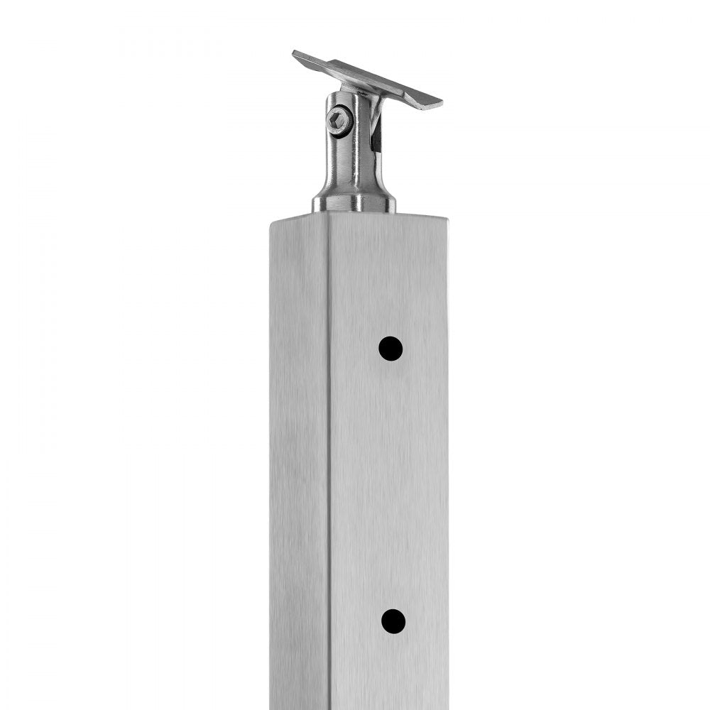 VEVOR Cable Railing Post, 36" x 1" x 2" Steel Horizontal Hole Deck Railing Post, 10 Pre-Drilled Holes, SUS304 Stainless Steel Cable Rail Post with Horizontal and Curved Bracket, 1-Pack, Silver 