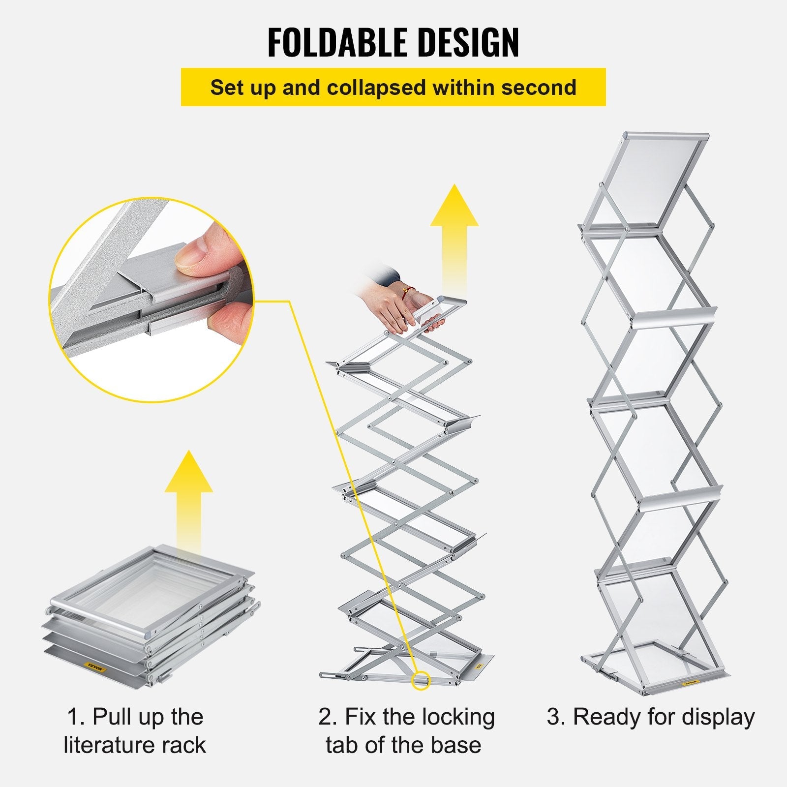 VEVOR Literature Rack, 6 Pockets, Pop up Aluminum Magazine Rack, Lightweight Catalog Holder Stand w/ Carrying Bag for Hotel, Trade Show, Exhibition, Office, Retail Store 