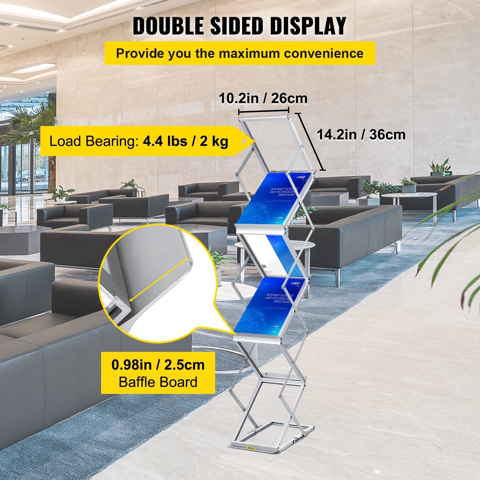 VEVOR Literature Rack, 6 Pockets, Pop up Aluminum Magazine Rack, Lightweight Catalog Holder Stand w/ Carrying Bag for Hotel, Trade Show, Exhibition, Office, Retail Store 
