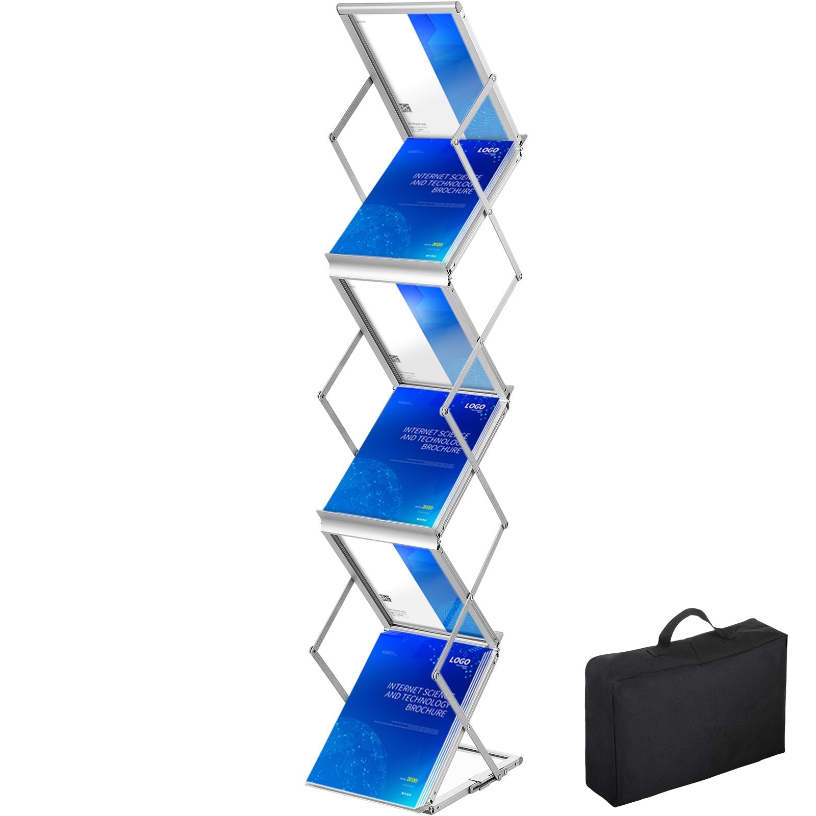 VEVOR Literature Rack, 6 Pockets, Pop up Aluminum Magazine Rack, Lightweight Catalog Holder Stand w/ Carrying Bag for Hotel, Trade Show, Exhibition, Office, Retail Store 
