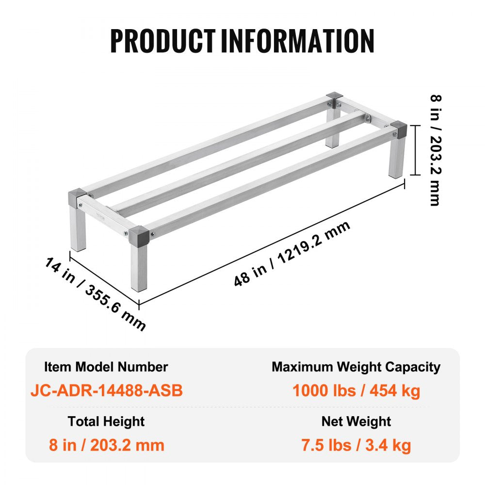 VEVOR Aluminum Dunnage Rack Stationary Dunnage Rack 48” x 14” x 8” Storage Rack 