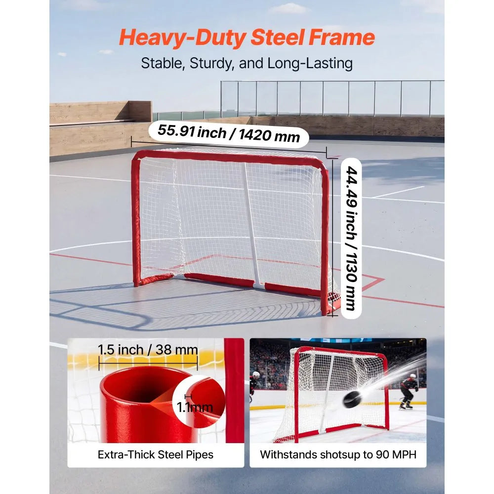 56" x 44.5" Street Hockey Goal with Heavy-Duty Steel Frame & 5-Ply Net