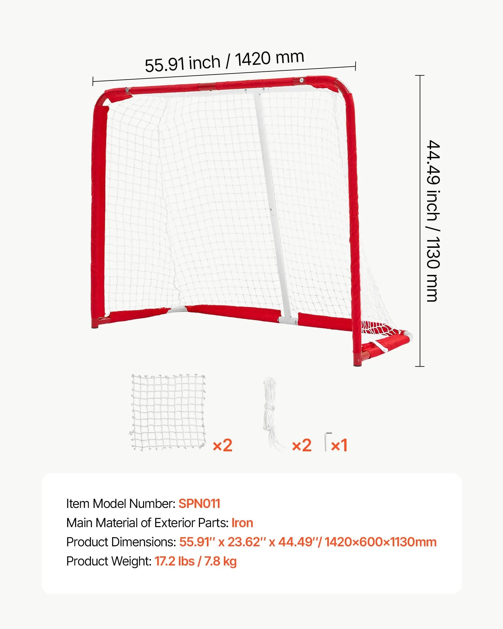 56" x 44.5" Street Hockey Goal with Heavy-Duty Steel Frame & 5-Ply Net