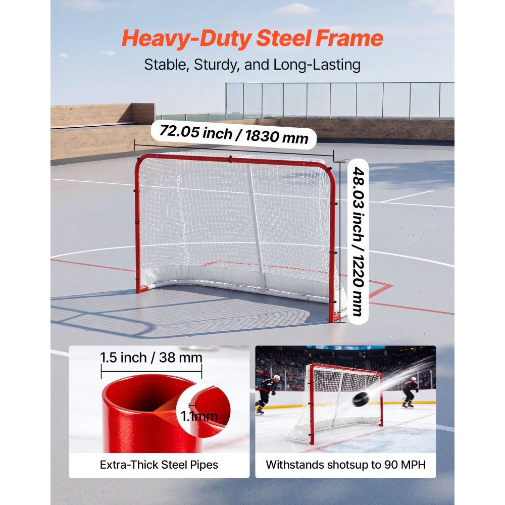 72" x 48" Street Hockey Goal with Heavy-Duty Steel Frame & 5-Ply Net