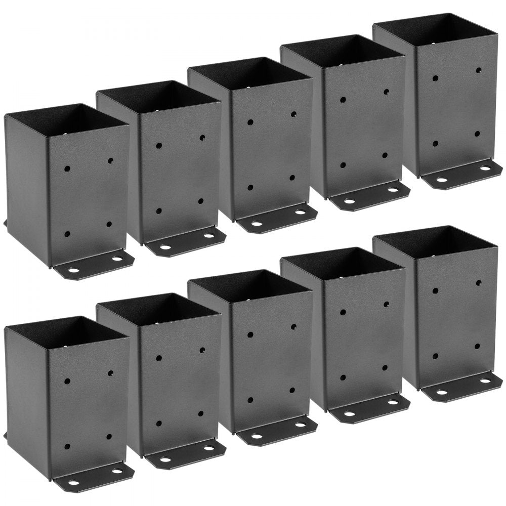 VEVOR 4x4 Wood Fence Post Anchor Base, 10 pcs Deck Post Base 3.6'' x 3.6'', 2.5 lbs, Black Powder-Coated Deck Post Base with Thick Steel, for Deck Supports Porch Railing Post Holder 