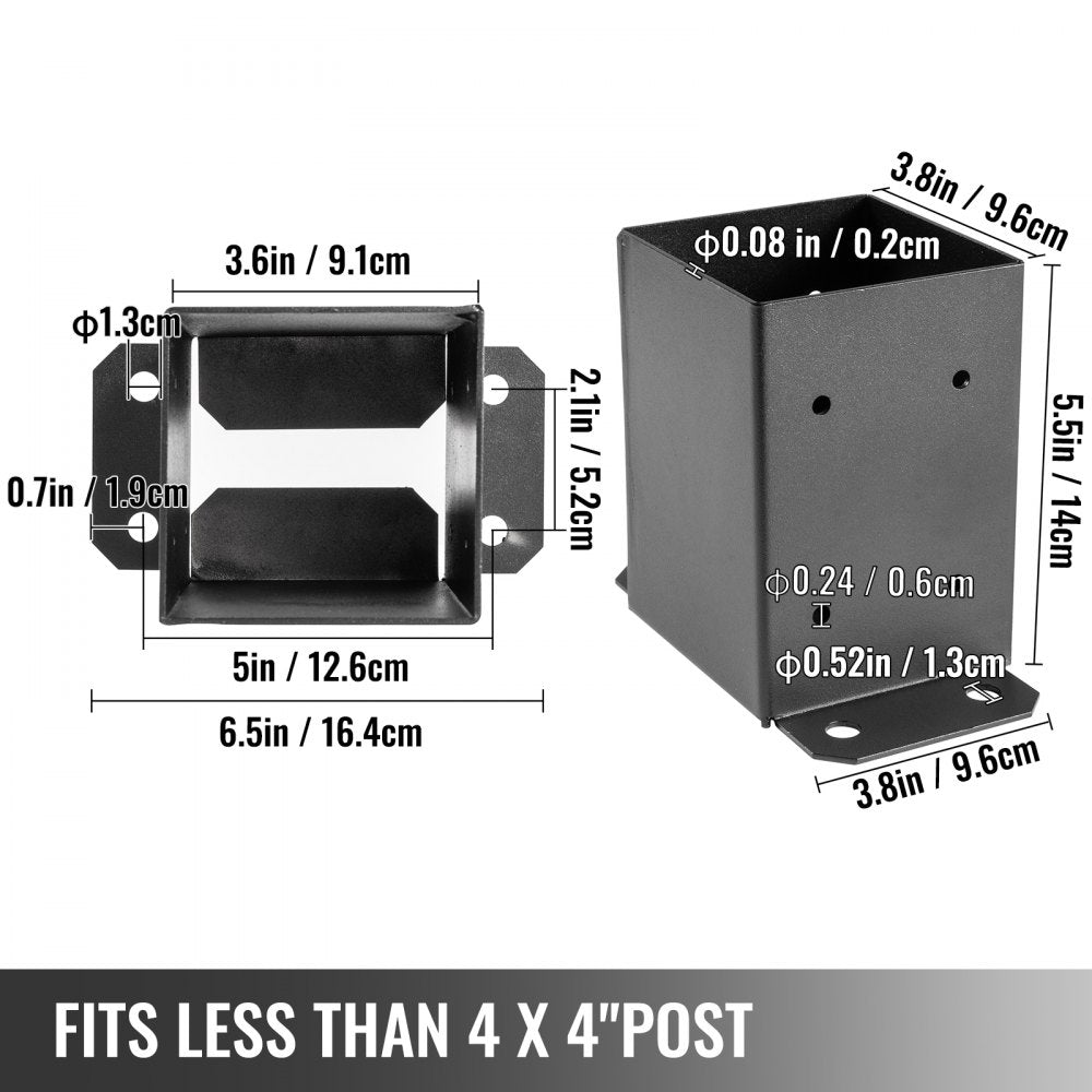 VEVOR 4x4 Wood Fence Post Anchor Base, 10 pcs Deck Post Base 3.6'' x 3.6'', 2.5 lbs, Black Powder-Coated Deck Post Base with Thick Steel, for Deck Supports Porch Railing Post Holder 
