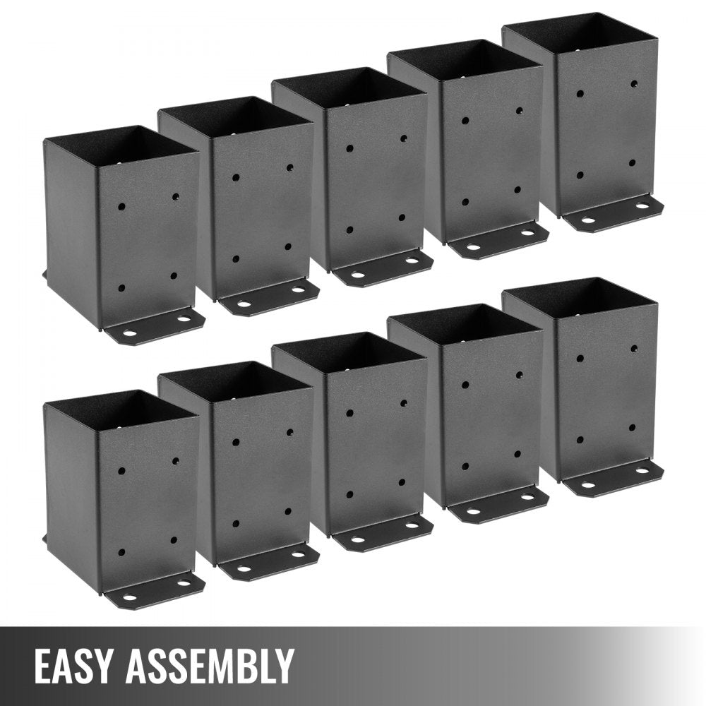 VEVOR 4x4 Wood Fence Post Anchor Base, 10 pcs Deck Post Base 3.6'' x 3.6'', 2.5 lbs, Black Powder-Coated Deck Post Base with Thick Steel, for Deck Supports Porch Railing Post Holder 