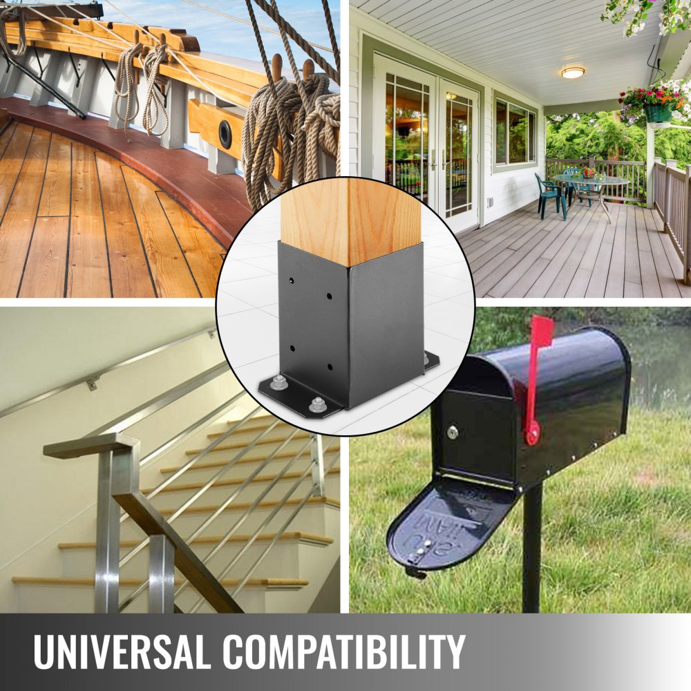 VEVOR 4x4 Wood Fence Post Anchor Base, 10 pcs Deck Post Base 3.6'' x 3.6'', 2.5 lbs, Black Powder-Coated Deck Post Base with Thick Steel, for Deck Supports Porch Railing Post Holder 
