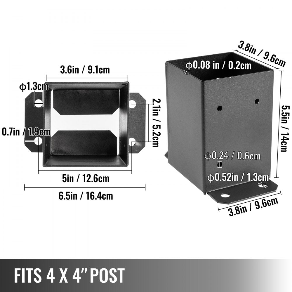 4 x 4 Post Base, Post Anchor 5 PCs Black Powder-Coated Bracket for Deck Supports 