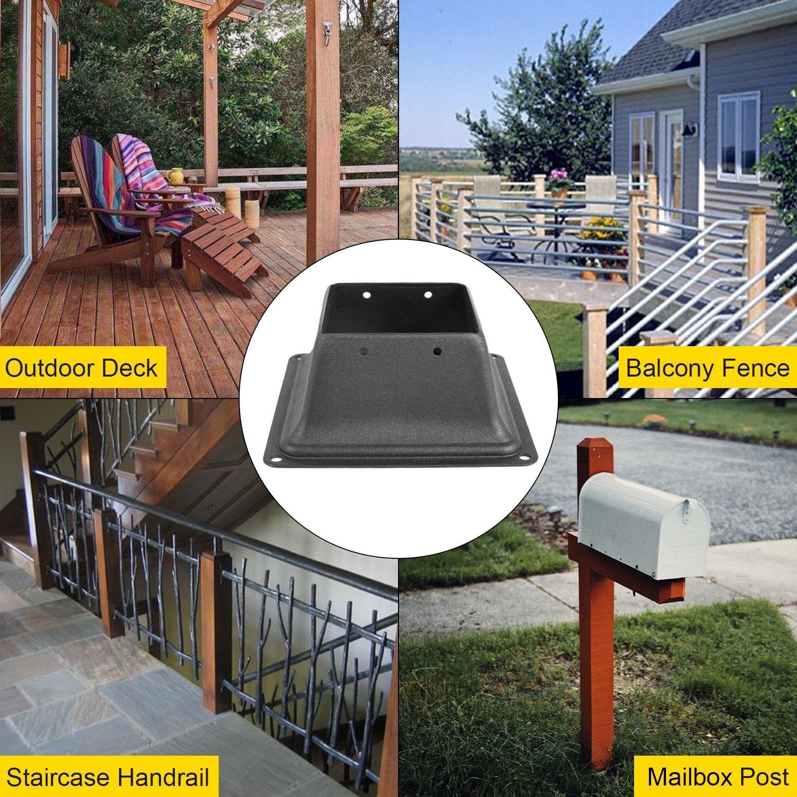 VEVOR Deck Post Base 10 PCS Post Base Skirt 4 x 4 Inch Post Support Flange 2.5 LBS Deck Post Skirt Black Powder-Coated Decking Post Base with Thick Steel for Deck Supports Porch Railing Post Holders 