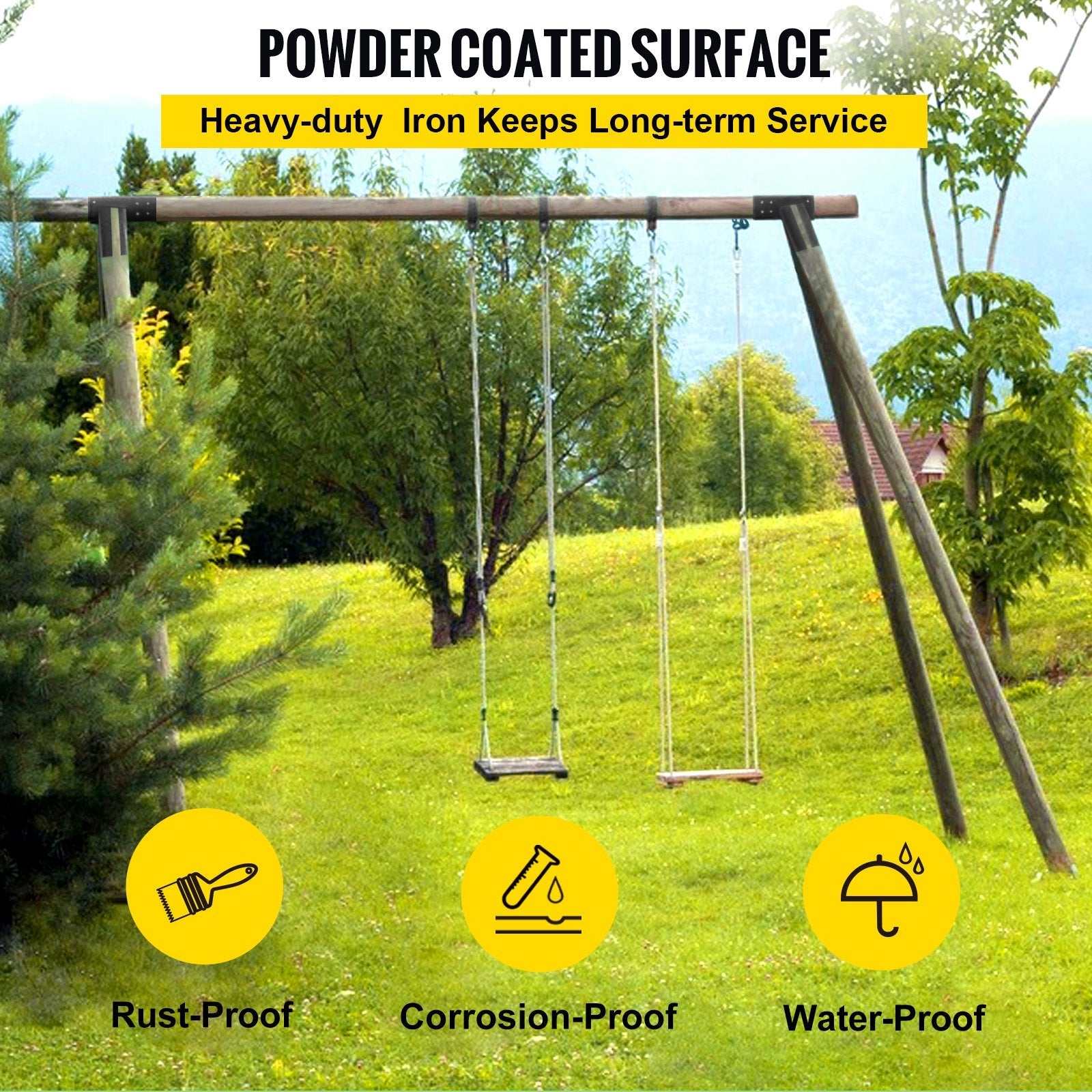 VEVOR Swing Set Bracket 9.84" Swing Bracket A-Frame Construction Swing Set Hardware Iron Material with Black Powder Coated DIY Swing Set End Bracket Swing Set Kit for 2(4x4") Legs & 1(4x6") beam-2PCS 