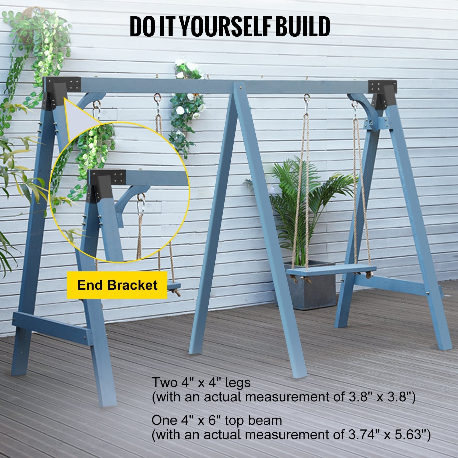 VEVOR Swing Set Bracket 9.84" Swing Bracket A-Frame Construction Swing Set Hardware Iron Material with Black Powder Coated DIY Swing Set End Bracket Swing Set Kit for 2(4x4") Legs & 1(4x6") beam-2PCS 