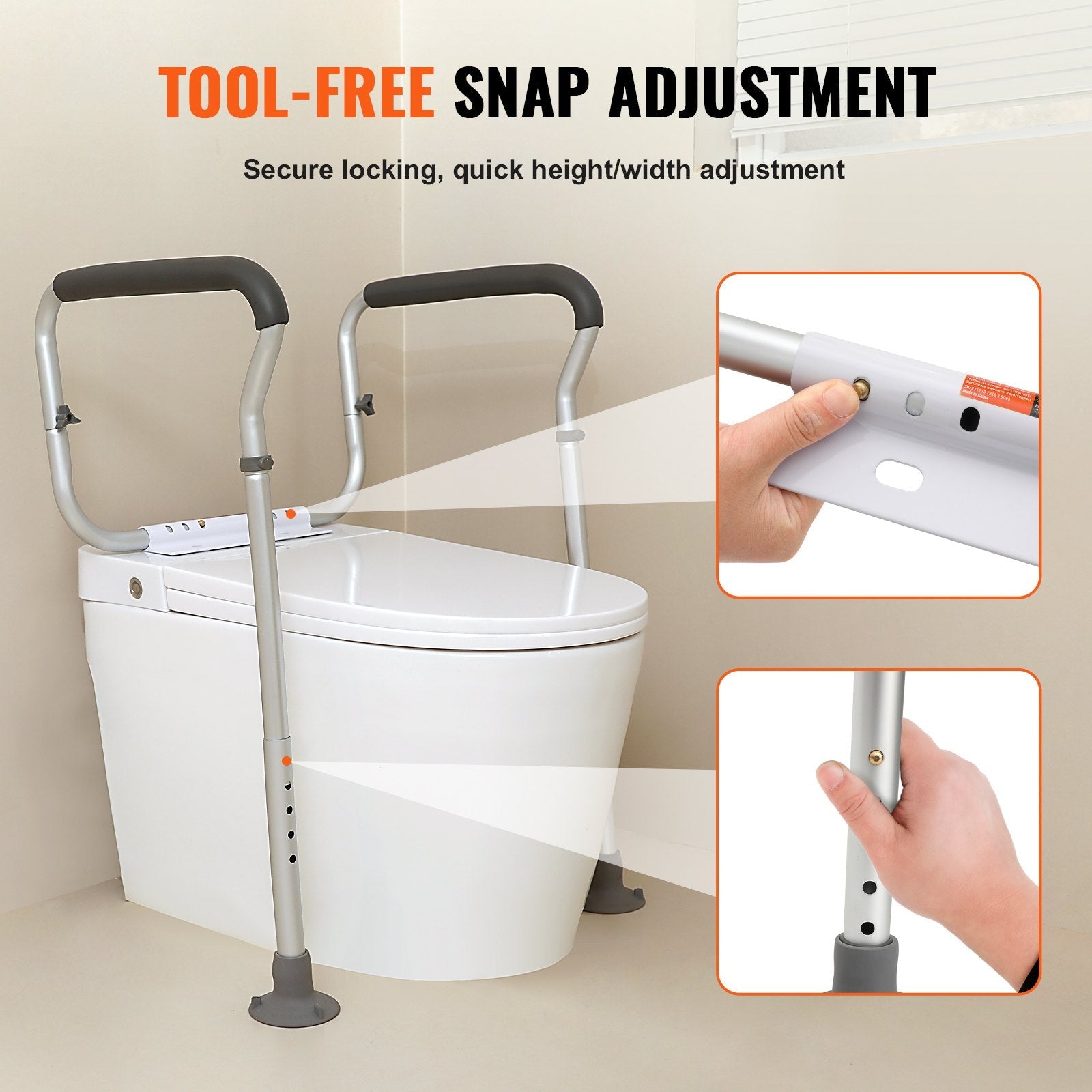 VEVOR Toilet Safety Rail, Bathroom Toilet Seat Frame, Adjustable Width & Height Fit Most Toilets, Supports 300lbs, Toilet Handles Grab Bars with Padded Armrests for Handicap, Disabled, Seniors 