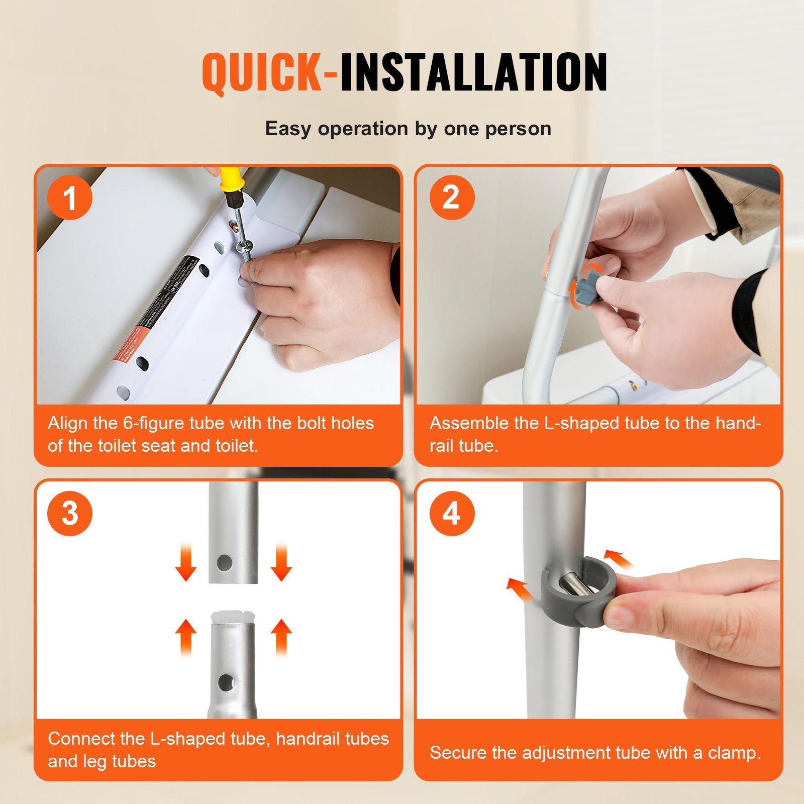 VEVOR Toilet Safety Rail, Bathroom Toilet Seat Frame, Adjustable Width & Height Fit Most Toilets, Supports 300lbs, Toilet Handles Grab Bars with Padded Armrests for Handicap, Disabled, Seniors 