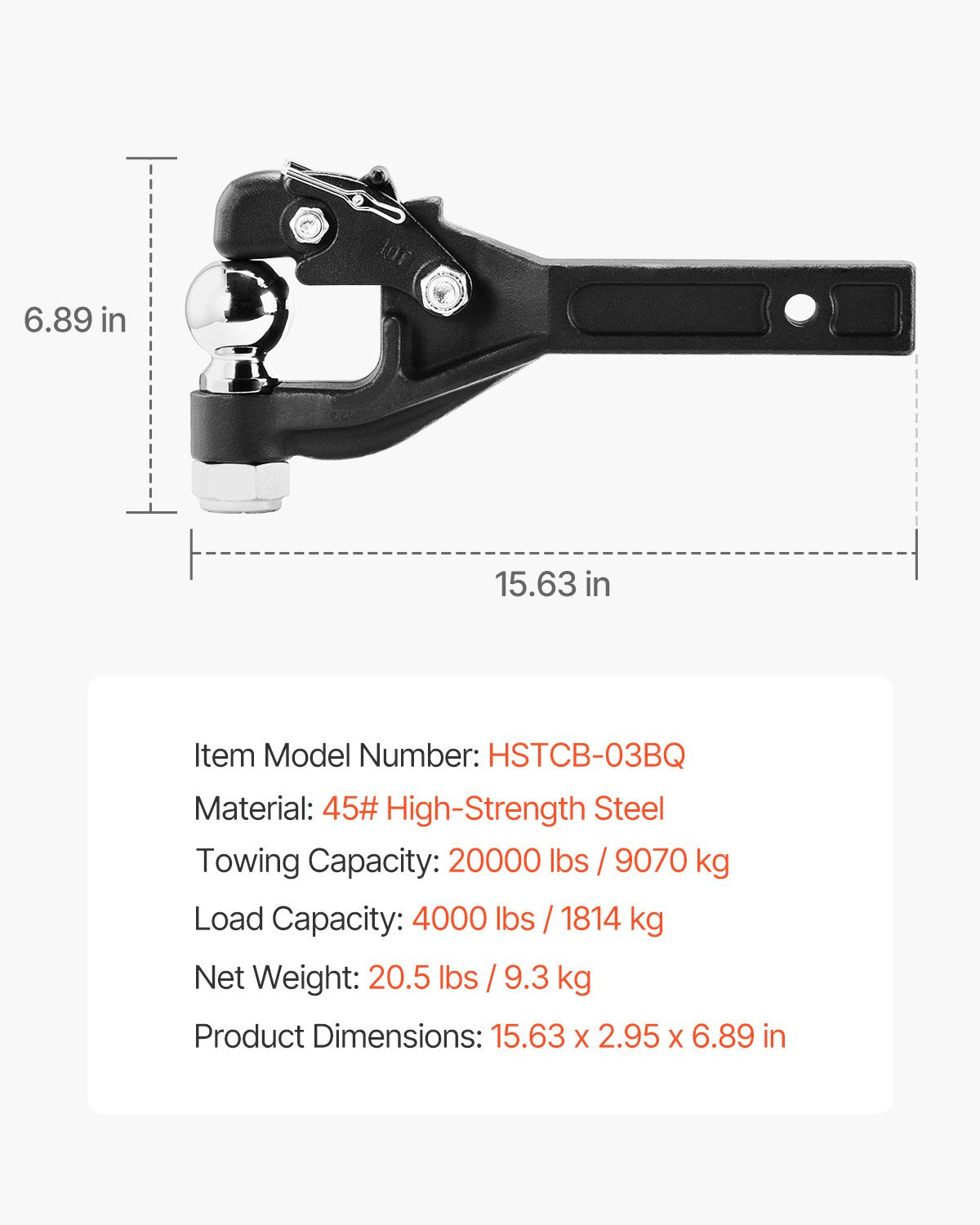 VEVOR Pintle Hitch 2" Receiver Hook for 2.5 to 3-inch Lunette Ring 20000 lbs 