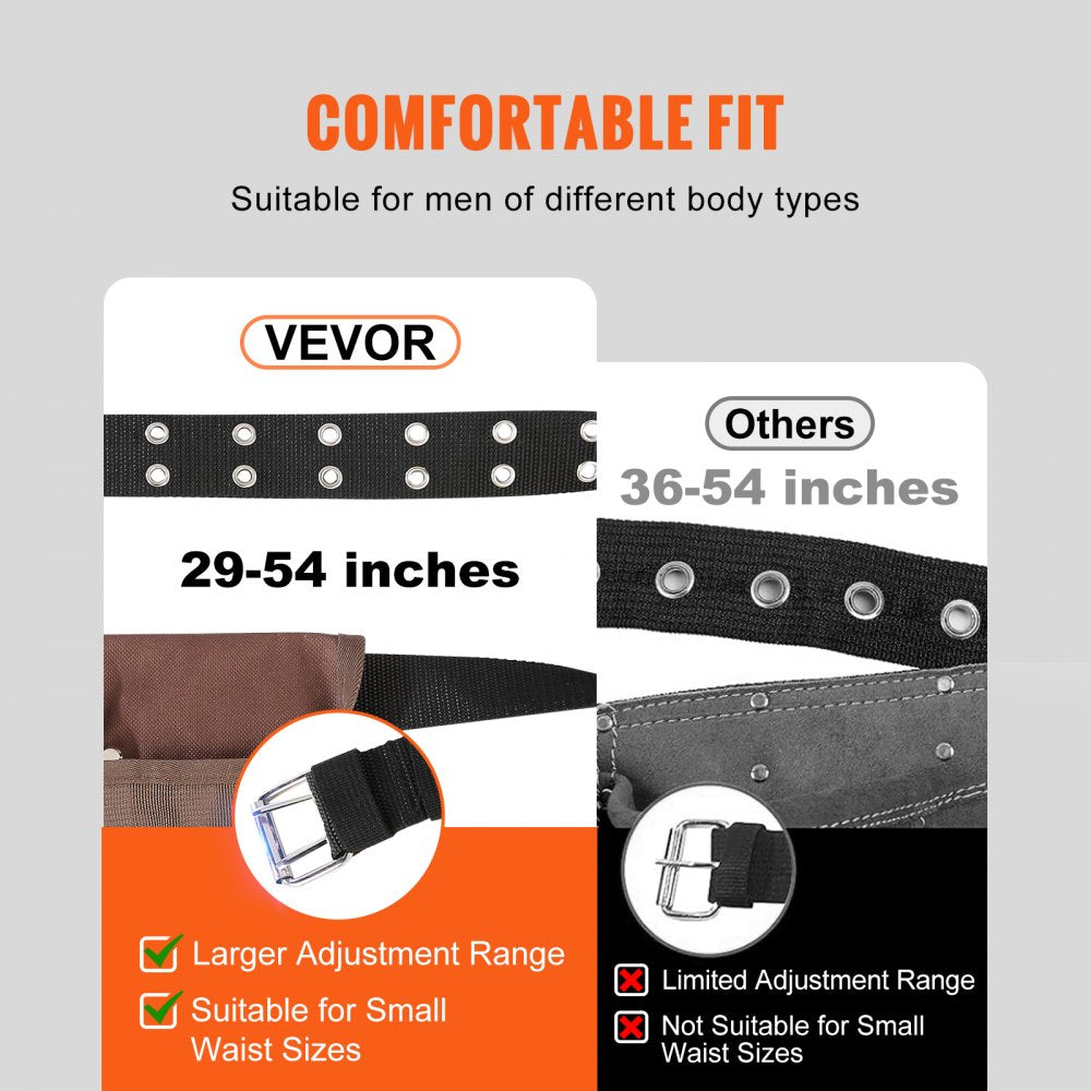 VEVOR Tool Belt, 13 Pockets, Adjusts from 29 Inches to 54 Inches, Polyester Heavy Duty Tool Pouch Bag, Detachable Tool Bag for Electrician, Carpenter, Handyman, Woodworker, Construction, Framer, Brown 