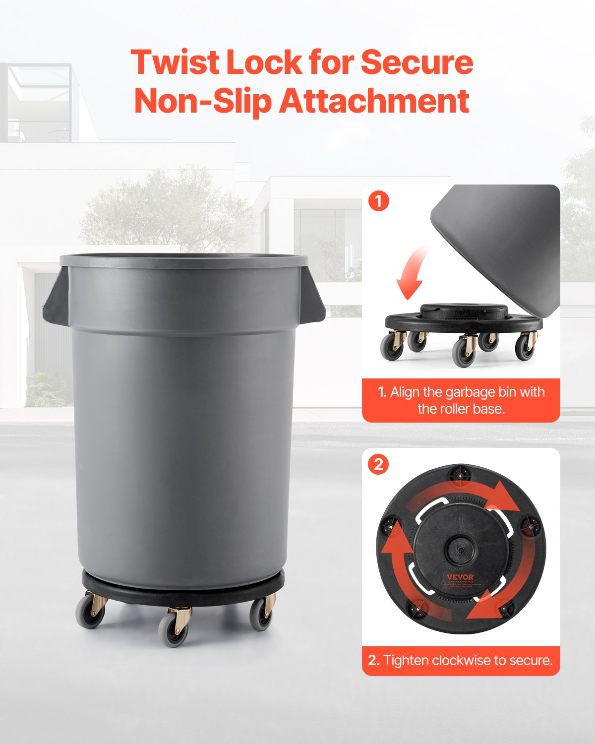 VEVOR 2 Packs Round Trash Can Dolly Fit 20, 32, 44, 55 Gal Garbage Container 