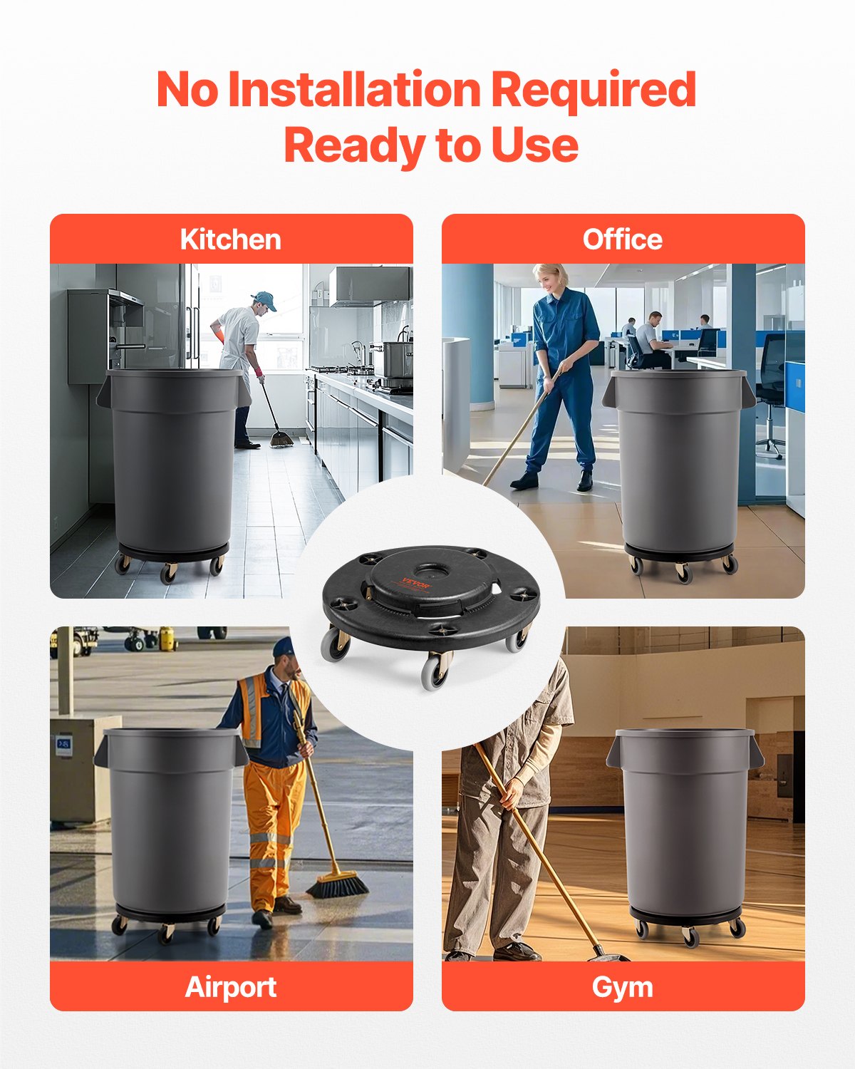 VEVOR 2 Packs Round Trash Can Dolly Fit 20, 32, 44, 55 Gal Garbage Container 