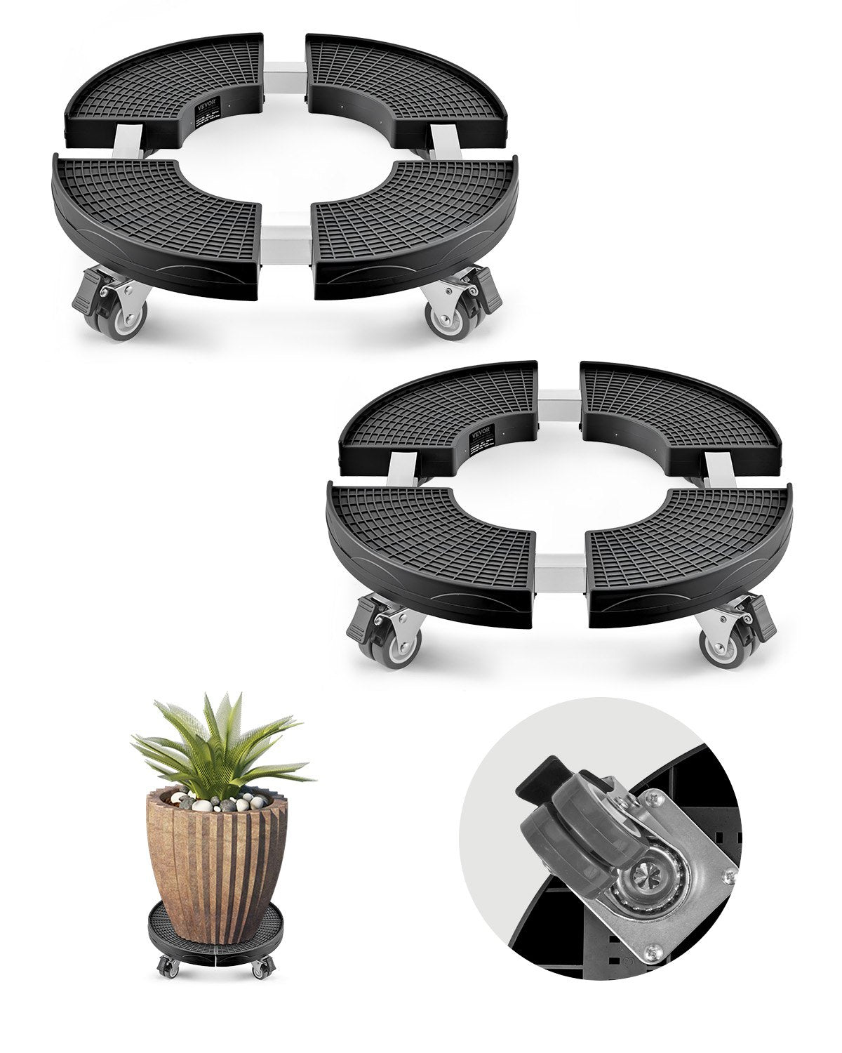 VEVOR 2 Packs Round Trash Can Dolly 15-22.8 in Adjustable Plastic Bin Dolly 