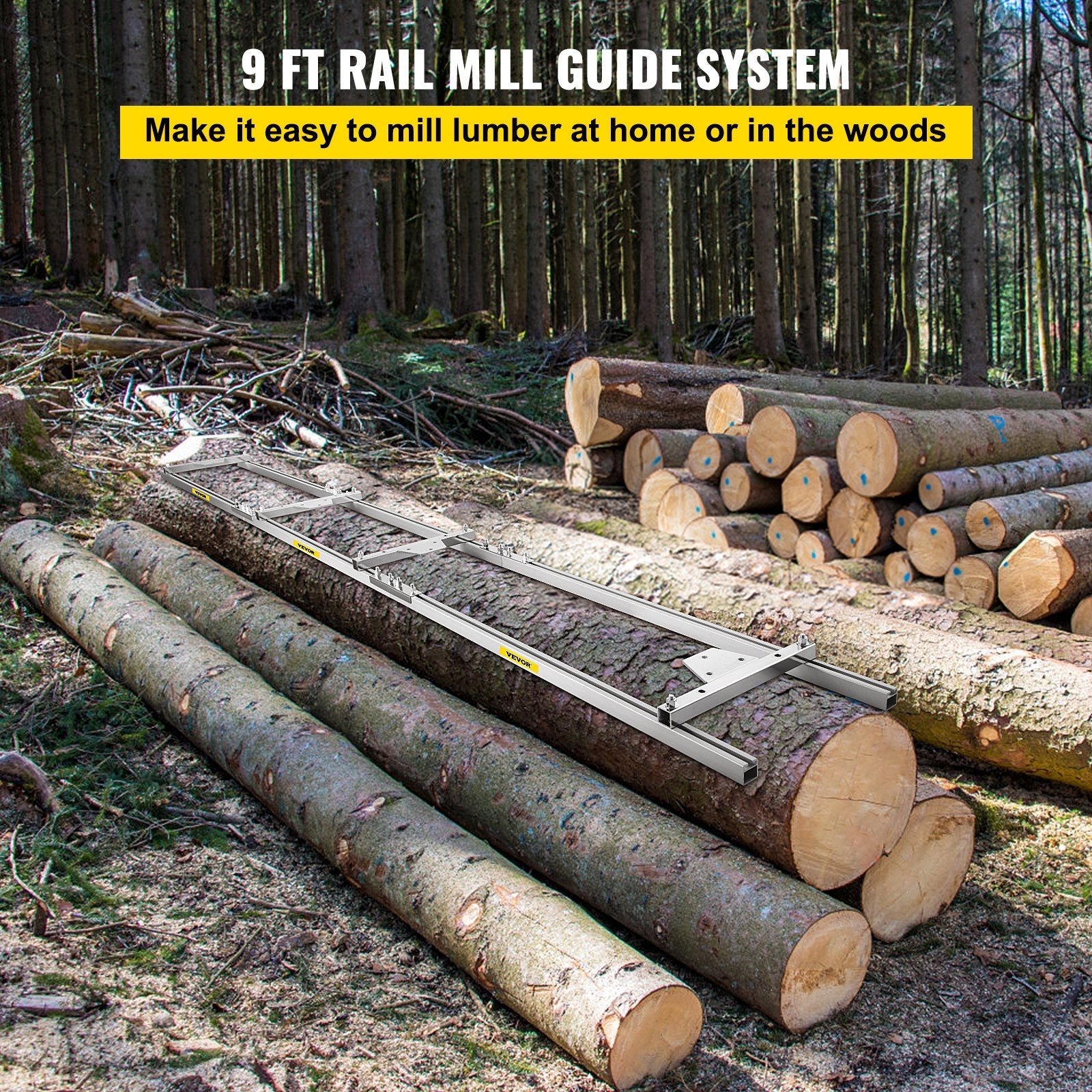 VEVOR Rail Mill Guide System 9 FT Chainsaw Mill Rail Guide with 4 Wood Fixing Plate Rail Mill Guide Used in Combination with The Saw Mill (5FT-RMG) 