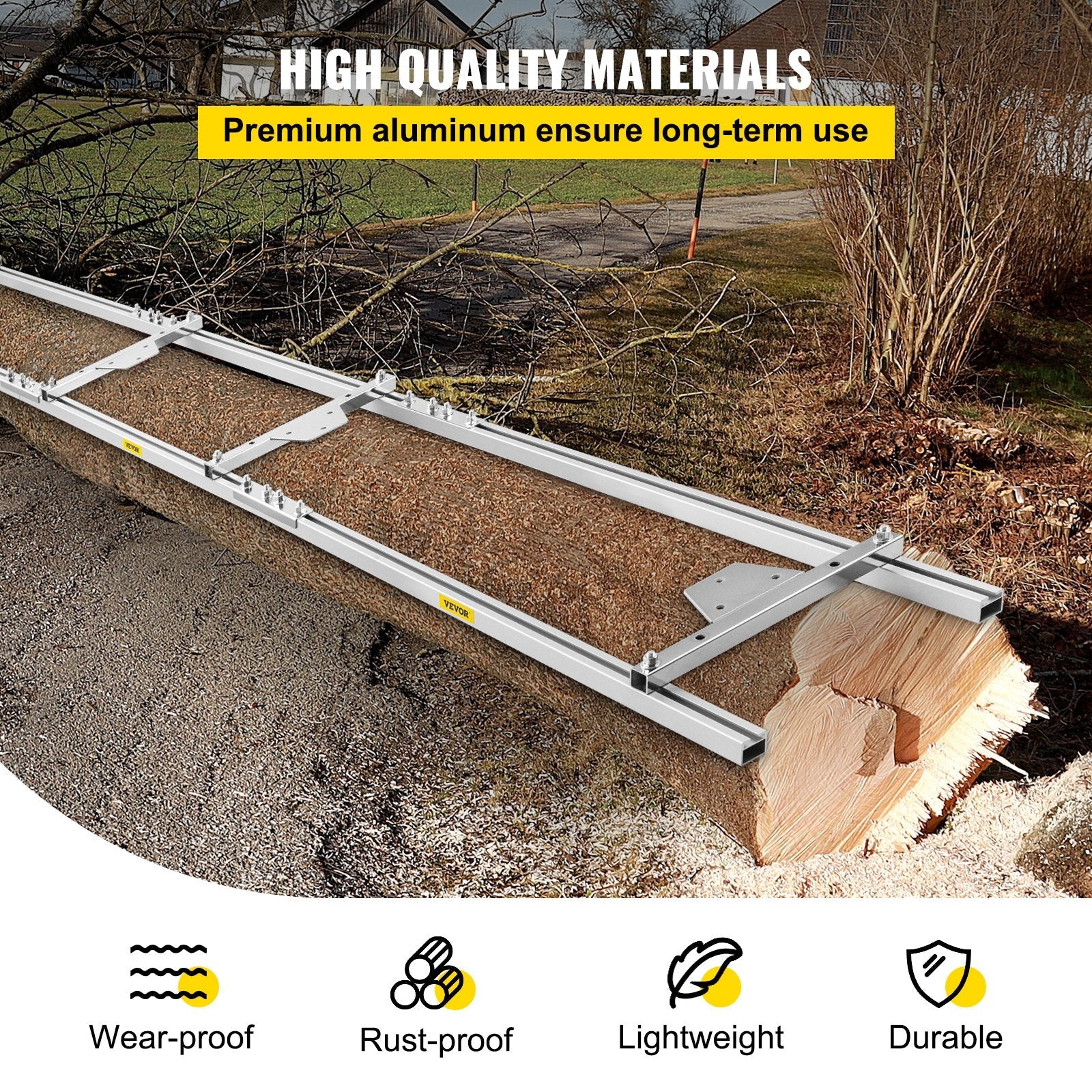 VEVOR Rail Mill Guide System 9 FT Chainsaw Mill Rail Guide with 4 Wood Fixing Plate Rail Mill Guide Used in Combination with The Saw Mill (5FT-RMG) 