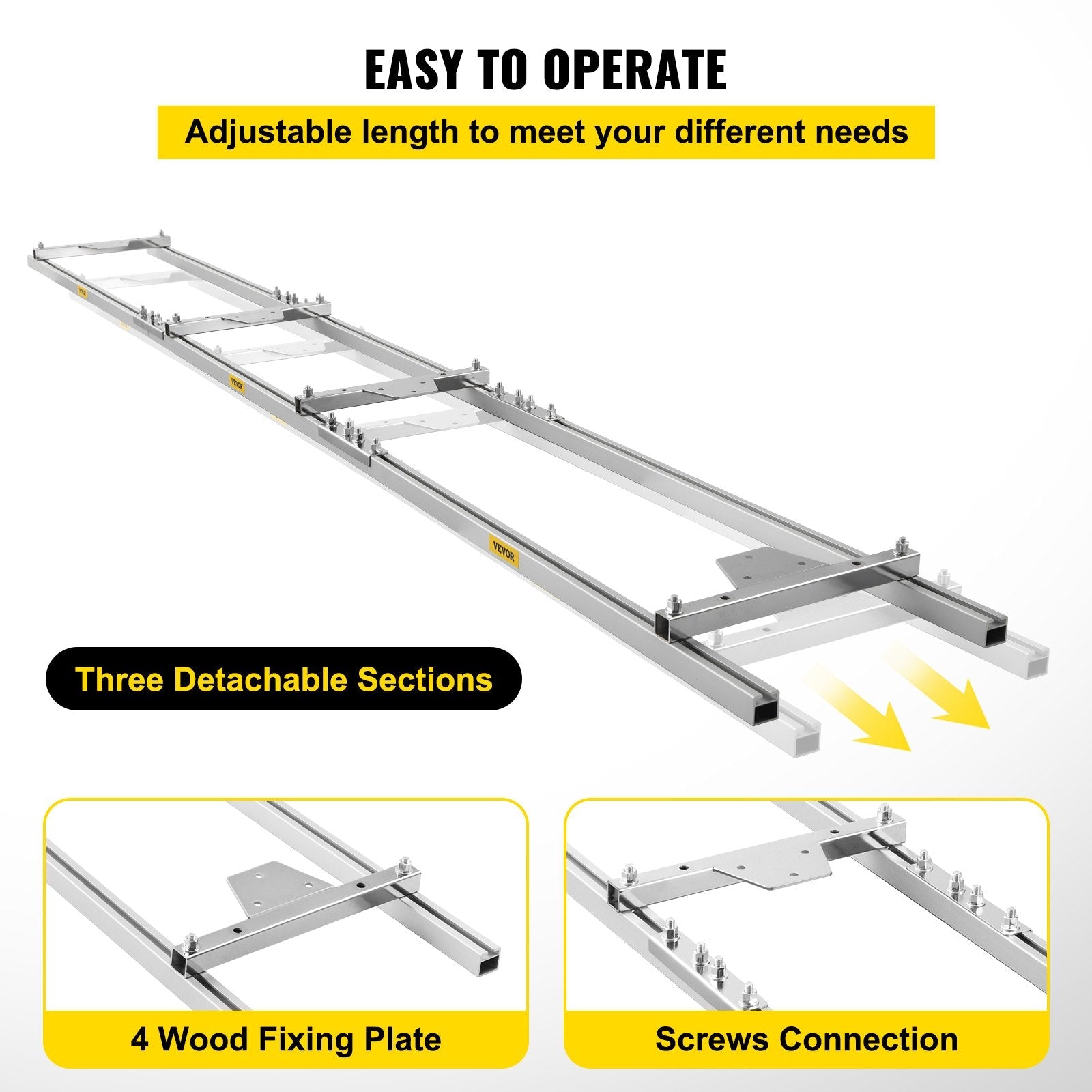 VEVOR Rail Mill Guide System 9 FT Chainsaw Mill Rail Guide with 4 Wood Fixing Plate Rail Mill Guide Used in Combination with The Saw Mill (5FT-RMG) 
